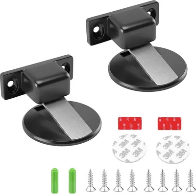 Produktbild von Stück magnetischer Türstopper, Türhalter aus Metall, unsichtbarer magnetischer Türstopper, massiver magnetischer Bodentürstopper mit Kleber und Schrauben (Schwarz)