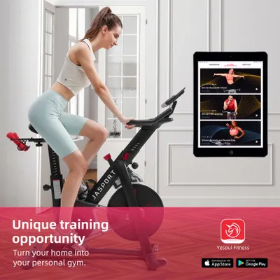 Obrázok produktu pre JASPORT S3, tichý stacionárny bicykel, magnetický brzdový systém, kompatibilný s Kinomap & Zwift, tréningová aplikácia, vrátane pulzného pásu