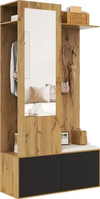 Immagine prodotto di Sweiko Il set guardaroba comprende 5 appendiabiti, uno specchio, una scarpiera, una mensola superiore con spazio nascosto per appendere e una panca guardaroba per l'ingresso.
