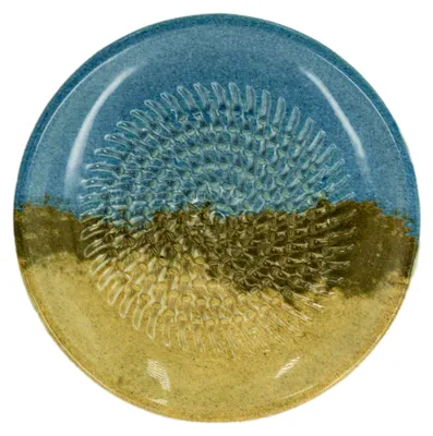 Produktbild von Kaladia Keramik Reibeteller Blau & Braun/Strand - zum Zerkleinern von Zutaten - 12cm - spülmaschinenfest