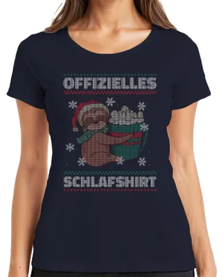 Productafbeelding van Officiële luiaard-pyjama - Kersttrui met een grappig ontwerp, kerstshirt voor dames, marineblauw, maat L