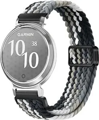 Immagine prodotto di Cinturino di ricambio per Garmin Lily 2, bianco e nero - Materiale: nylon flessibile e traspirante - Leggero, unisex, adatto a orologi e smartwatch