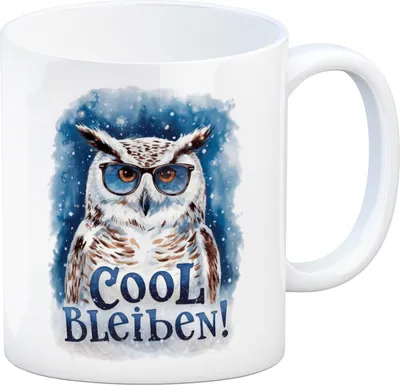 Produktbild von Cool bleiben Kaffeebecher Schneeeule mit Sonnenbrille