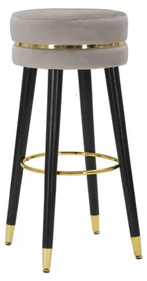 Produktbild von Barhocker Paris Grau und Gold aus Stoff auf schwarzen Beinen – H 74 cm