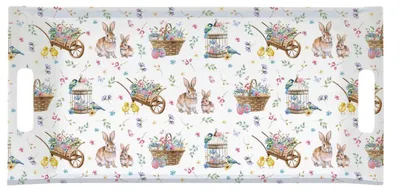 Produktbild von Serviertablett SPRING BLOOM Hasen und Blumen mit Griffen 41x19cm Easy Life
