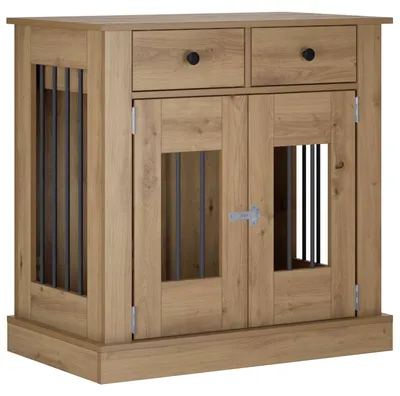 Image de vidaXL Meuble pour cage de chien, style artisan, chêne, 80 x 47,5 x 80 cm, matériau composite bois