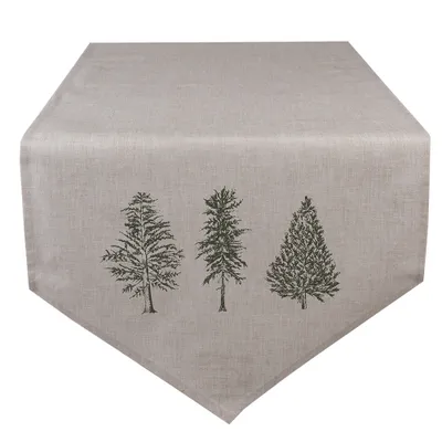 Produktbild von Clayre & Eef Tischläufer 50x160 cm Beige Grün Baumwolle Tannenbäume
