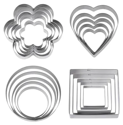 Produktbild von Ausstechformen Set Keksausstecher Edelstahl - 20 Stück - Herz, Blume, Quadrat und Rund - Für Plätzchen und Kuchen