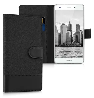 Produktbild von kwmobile Wallet Case kompatibel mit Huawei P8 Lite (2015) - Hülle mit Ständer - Handyhülle Kartenfächer Anthrazit Schwarz