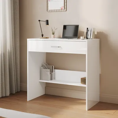 Immagine prodotto di SONNI tavolo da toeletta bianco 80x40x75cm, cassetto grande, maniglie in metallo, mobile da toeletta, cassettiera