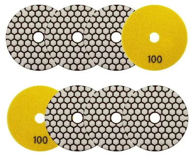 Obrázek produktu pro Sada lešticích kotoučů s diamantovým povrchem, zrnitost 100, 8 kusů, průměr 100 mm, určená pro opracování kamene