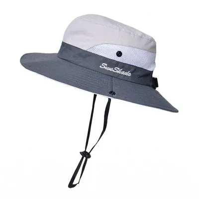 Produktbild von Kinder Sonnenhut – Bucket Hat mit UV Schutz UPF50+ – breite Krempe & Zopföffnung – schnell trocknend – atmungsaktiver Strand- & Outdoor Hut