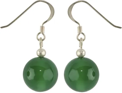 Produktbild von Ohrringe Ohrhänger Ohrschmuck aus grünem Achat Kugel 12mm glatt & 925 Sterling Silber