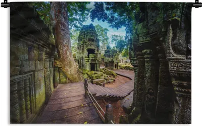 Produktbild von MuchoWow® Wandteppich Wandbehang Ta Prohm-Tempel in Angkor Wat 120x80 cm Tapisserie Dekoration Wandtuch - Wanddekorationen - Wandtücher