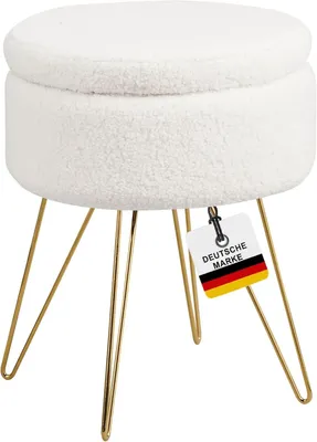 Produktbild von Sitzhocker Cannes mit Stauraum – Hocker mit modernem Design und Sherpa-Bezug – Sitztruhe oder Sitzbank mit Stauraum – als Fußhocker oder Hocker für den Schminktisch, Weiß