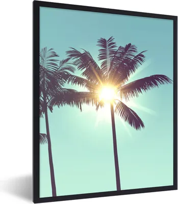 Produktbild von MuchoWow® Gerahmtes Poster Palmen - Sommer - Sonne 60x80 cm - Poster mit Schwarzem Bilderrahmen Wandposter Rahmen Foto Bilder - Premium - Wanddeko Wohnzimmer