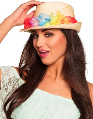Immagine prodotto di Cappello hawaiano di paglia con fiori beige