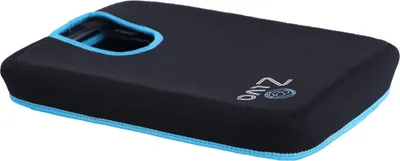 A black insulated sous vide water container with a blue trim and handle.