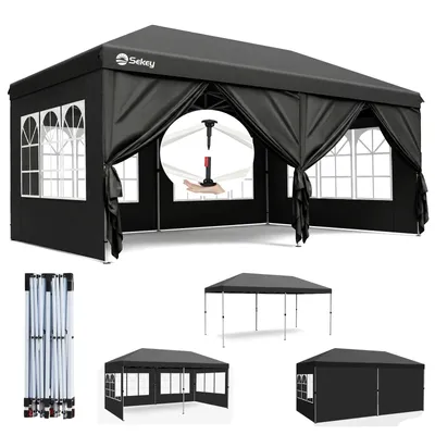 Produktbild von Sekey Faltpavillon 3x6 m wasserdicht UV50+ Gartenpavillon Partyzelt mit 6 Seitenteilen höhenverstellbar, Schwarz