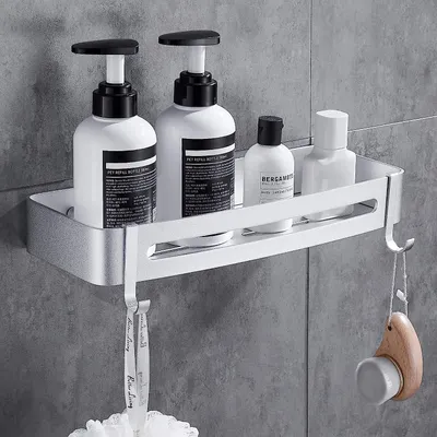 Produktbild von Befestigen Ohne Bohren Badregal, Rostfrei Aluminiumlegierung Bad Duschablage Duschkorb für Shampoo