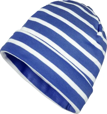 Produktbild von modAS Mütze Maritime Rollmütze Uni für Kinder und Erwachsene – Ringelmütze Baumwollmütze mit Streifen in Royal / Weiß bis 61 cm Kopfumfang