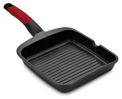 Produktbild von BRA Premiere | Grill mit Streifen 22 cm, Aluminiumguss, dreischichtig mit verstärkter Antihaftbeschichtung ohne , geeignet für alle Herdarten einschließlich Induktion, Farbe Rot