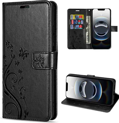Produktbild von Hülle für iPhone 17E Handy Tasche Handyhülle Schutzhülle Klapphülle Blume Schwarz