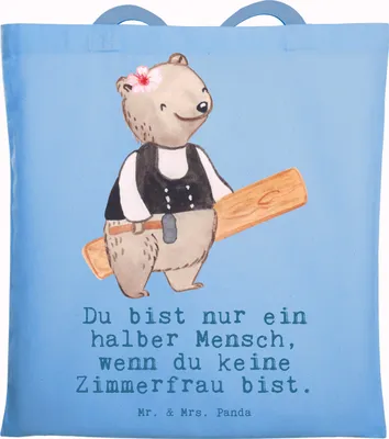 Produktbild von Mr. & Mrs. Panda Schultasche Zimmerfrau Herz - Sky Blue - Geschenk, Jutebeutel, Tasche, Einkaufstasche, Tote Bag, totebag
