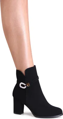 Produktbild von topschuhe24 3112 Damen Velours Stiefeletten Ankle Boots Glitzer, Farbe:Schwarz, Größe:36 EU