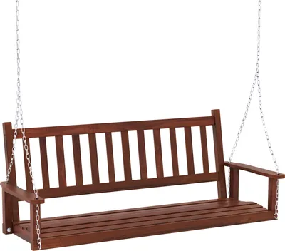 Produktbild von GOPLUS Hängebank, Gartenschaukel aus Pappelholz bis 360kg belastbar, Hängeschaukel mit Verstellbarer Kette, Hollywoodschaukel Schaukelbank Outdoor für Terrasse Garten Hof (3-Sitzer,Braun)