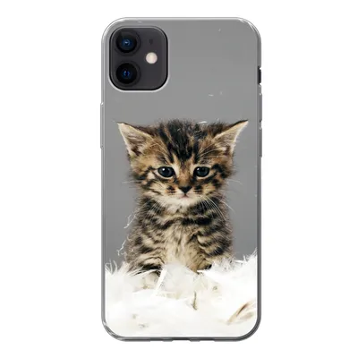 Produktbild von MuchoWow® Handyhülle Schutzhülle Hülle für iPhone 12 mini Katze - Kätzchen - Federn Silikon Softcase Handy Hülle - Bild