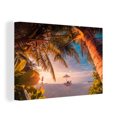 Produktbild von OneMillionCanvasses® - Leinwandbilder - 150x100 cm, Strand - Palme - Meer, Wandbilder Kunstdruck Wanddekoration