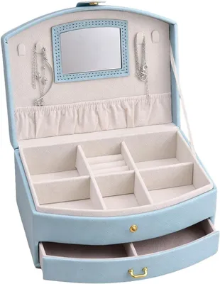 Image de Boîtes à bijoux pour femmes - Boîte de rangement pour bijoux - Organisateur de bijoux - Design à deux niveaux - 10x15x10 cm - Bleu