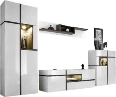 Immagine prodotto di Set completo da soggiorno CRISS 4 pezzi bianco lucido e rovere con LED