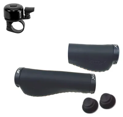 Produktbild von Matrix Lenkergriffe Fahrradgriff Griff Leder Lang Kurz - Schwarz inkl. Fahrradklingel