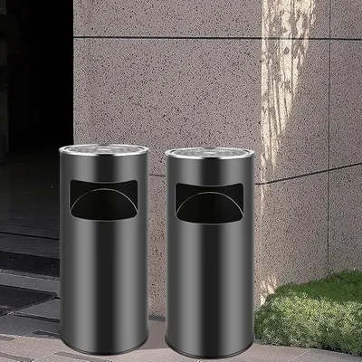 Imagen del producto de Cubo de basura con reposapiés integrado, cubo interior extraíble, cubo de acero para exteriores, ideal para oficinas, hoteles y jardines. Cubo de pie de acero inoxidable (, 2 unidades), 25 x 25 x 60 cm