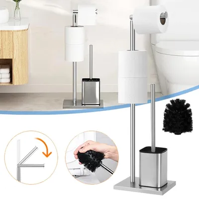 Produktbild von Toilettenpapierhalter Stehend WC Bürste & Klorollenhalter Edelstahl WC Garnitur