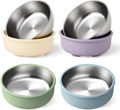 Produktbild von Silikonische Teller-Set - 4 Teile - Abnehmbare Teller - Edelstahl-Griffe - Kinderbesteck - Feste Halterung