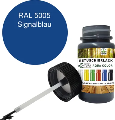 Produktbild von Reparaturlack Lackstift RAL Lack Pinselflasche 50ml. Farbe Holz Metall Möbel Auto Bad Retuschierlack - RAL 5005 Signalblau