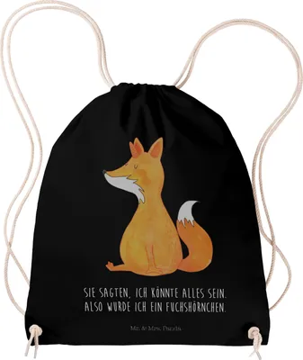 Produktbild von Mr. & Mrs. Panda Gymbag Einhorn Fuchs - Schwarz - Geschenk, wander rucksack, Foxycorn, Füchse, Turnbeutel, sporttasche klein, Unicorns, Sportbeutel, Kleiner, Jutebeutel