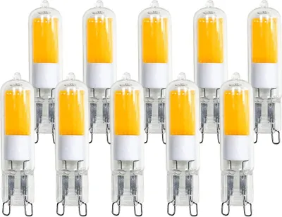 Productafbeelding van 10 x LED COB stiftsokkel lampen, 2W = 20W equivalent, G9 fitting, helder glas, warm wit licht, 2700K
