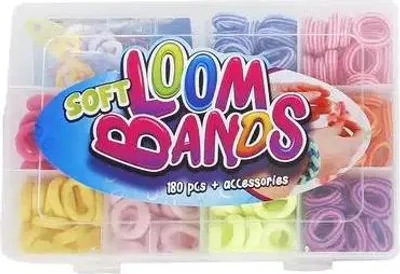 Produktbild von Van Manen Veenendaal Soft Looms Bands in der Box, 180 Teile + 15 Clips