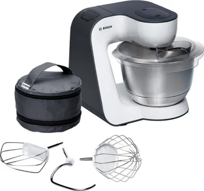 Produktbild von Bosch MUM54A00, 3,9 l, Schwarz, Silber, Weiß, Drehregler, 2 kg, 1,5 kg, 1,1 m