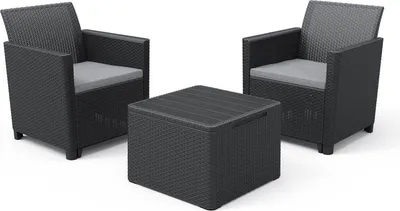 Immagine prodotto di Set Tavolino e 2 Poltrone da Giardino Effetto Rattan Keter Claire Balcony Antracite
