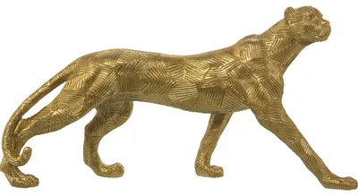Leopardenfigur aus Harz, goldfarben, 36 x 9 x 18 cm