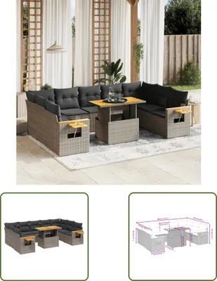 Produktbild von The Living Store 10-tlg. Garten-Sofagarnitur mit Kissen Grau Poly Rattan