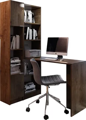 Produktbild von KIER FURNITURE Klassischer Schreibtisch B-1 mit Regal - 125x183x50cm Esche Dunkel