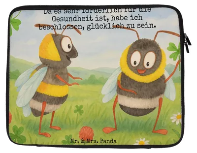 Produktbild von Mr. & Mrs. Panda Laptophülle Hummeln Kleeblatt Design 27 x 36 cm - Weiß - Geschenk, Biene, Laptop Case, Tasche, Hummel, Spruch Fröhlich, schön, Deko, Schutzhülle, Positiv