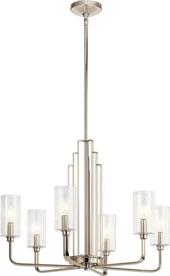 Produktbild von Kronleuchter Metall Glas B: 68,6 cm H: max. 169,8 cm Nickel poliert E14 Jugendstil Lüster Pendelleuchte