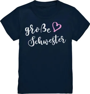 Produktbild von Große Schwester T-Shirt Herz Liebe Große Schwester Geschenk – Navy / 152/164 (12-14)